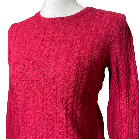 Wool Cashmere Cable Knit Sweater EUC M Women Angora Burgundy Viscose Red - Picture 7 of 16